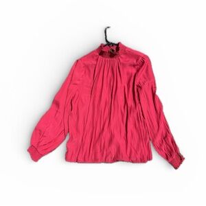 Catherine Malandrino Black Label Mock Neck Crimson Red Long Sleeve Blouse Large